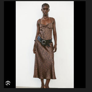 ZARA LEOPARD SILKY SLIP MIDI DRESS - SIZE XS - BRAND NEW WITH TAG